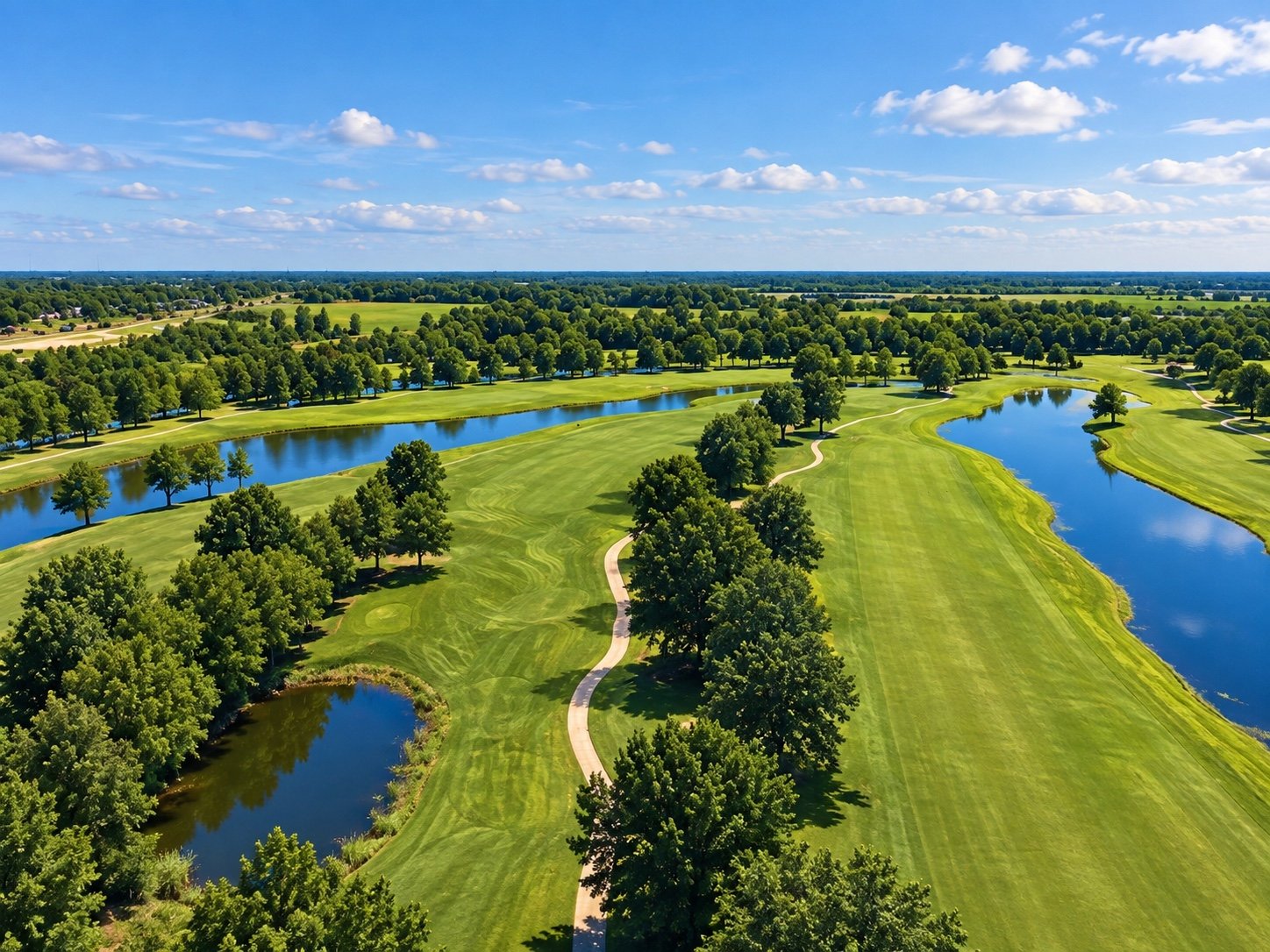 Brownstone Country Club & Resort — aerial view of the golf course, fairways, and lakes in Marion, Arkansas.