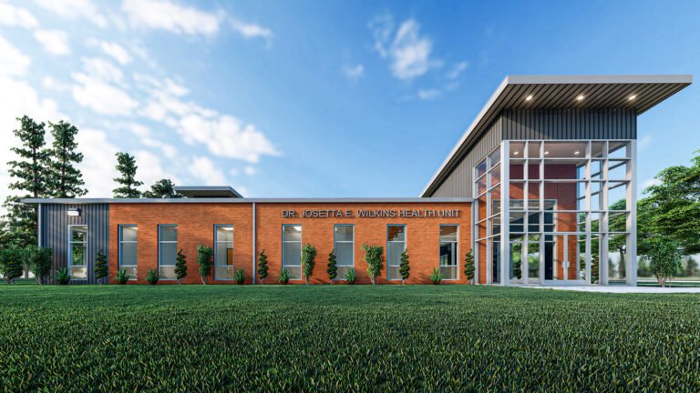 Health Unit — exterior and glazing rendering.