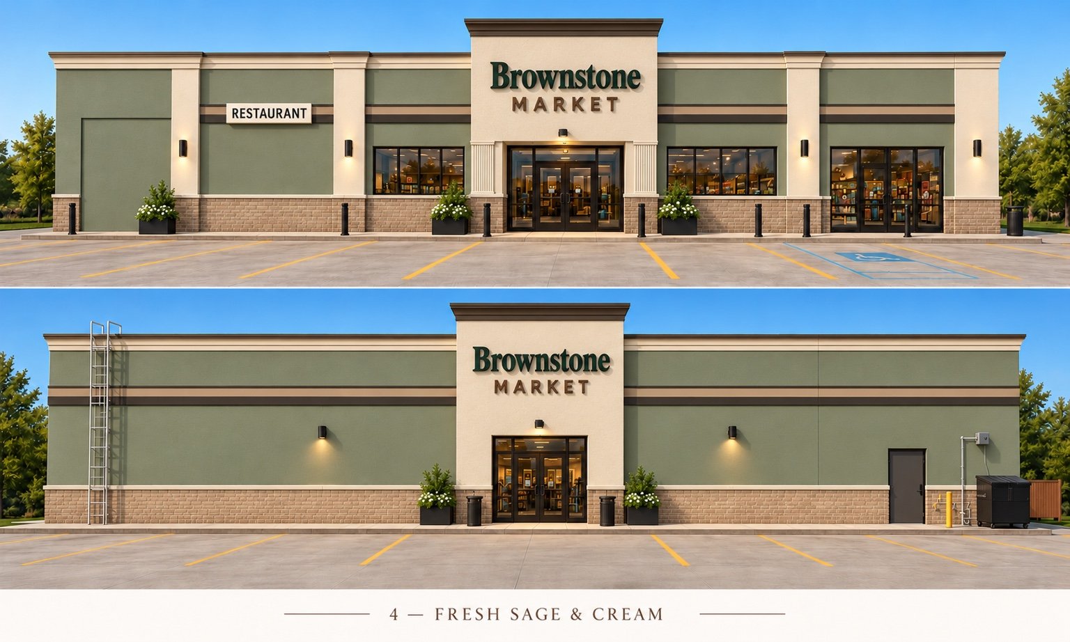 Front elevation rendering of Brownstone Market of Lonoke