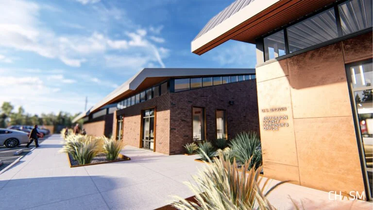 Coroner’s Office — covered entrance rendering.