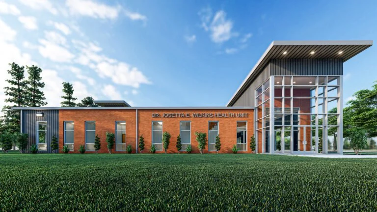 Health Unit — exterior and glazing rendering.