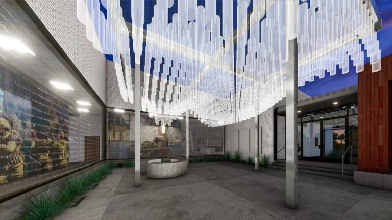 Veterans Services Office — courtyard canopy rendering.
